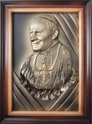 Obraz z płaskorzeźbą ze skóry z świętym papieżem Janem Pawłem II ART DECO