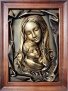 Obraz Matka Boska ze skóry w drewnianej ramie koloru złoty dąb - s3-3 ART DECO
