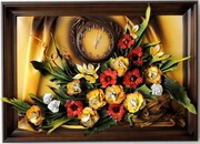 Duży obraz z zegarem - Kompozycja kwiatowa - K8Z-11 ART DECO