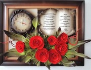Obraz 3d z zegarem i czerwonymi różami oraz dedykacją NA PREZENT URODZINOWY 50, 60, 70, 80-te urodziny ART DECO