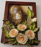 Obrazek z Maryją + delikatne budyniowe kwiatuszki ze skóry - K2S-1 ART DECO