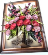 Stylowy obraz do salonu z bukietem kwiatów w drewnianej ramie - RĘKODZIEŁO na prezent jubileuszowy ART DECO