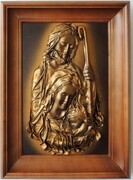 PIĘKNY OBRAZ ZE SKÓRY Z DUŻĄ PŁASKORZEŹBĄ ŚWIĘTEJ RODZINY - SR5-2 ART DECO