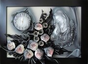 Duży obraz j Maryi z bukietem róż + zegar PREZENT ślub JUBILEUSZ podziekowanie - K8SZ-6 ART DECO