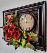 Obraz z bukietem maków i zegarem na prezent dla kobiety - urodziny - emerytura ART DECO