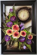 Obraz z zegarem i kwiatami - prezent z okazji przejścia na emeryturę K7z-3 ART DECO