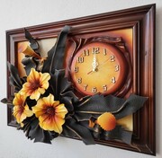 Obraz ze skóry z kwiatami i zegarem - Rękodzieło na prezent dla Kobiety! ART DECO