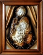 PIĘKNY OBRAZ ZE SKÓRY Z DUŻĄ PŁASKORZEŹBĄ ŚWIĘTEJ RODZINY - SR6-4 ART DECO