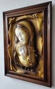 Obraz ze skóry z Maryją na prezent ŚLUBNY pamiątka JUBILEUSZOWA ART DECO