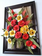 Oryginalny obraz ze skóry z kwiatami na prezent urodzinowy - K7-6 ART DECO