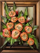 OBRAZ Z RÓŻAMI ORANGE - W ZŁOTEJ RAMIE - K5-4 ART DECO