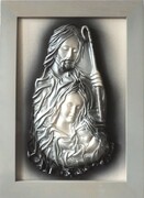 Obraz z Świętą Rodziną w szarej drewnianej ramie - SKÓRA - SR5-15 ART DECO