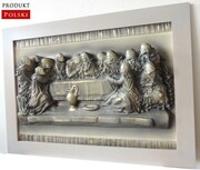 Duży i wyjątkowy obraz OSTATNIEJ WIECZERZY w popielatej drewnianej ramie NA JUBILEUSZ - S8-15 ART DECO