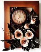 FAJNY obraz z zegarem ze skóry - K2Z-7 ART DECO