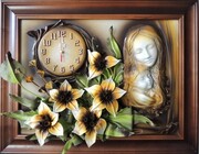 Matka Boska obraz + zegar ze skóry - K6SZ-1 ART DECO