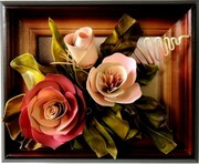 Obrazek z kwiatami ze skóry w drewnianej ramie - RĘKODZIEŁO na prezent ART DECO