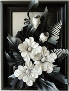 Obraz kwiatowy w czarno-białej kolorystyce na prezent dla kobiety z okazji urodzin ART DECO