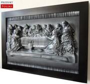 Duży obraz - srebrna OSTATNIA WIECZERZA w czarnej drewnianej ramie NA JUBILEUSZ - S8-14 ART DECO