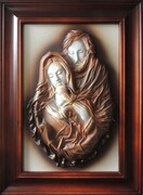 Obraz ŚWIĘTA RODZINA rękodzielo skórzane w drewnianej ramie na Ślub, Jubileusz - SR5-3 ART DECO
