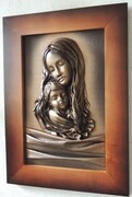 Obraz z płaskorzeźbą Matki Boskiej - oryginalny prezent na ŚLUB dla noworzeńców DO NOWEGO DOMU ART DECO