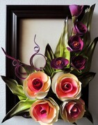 Prezent na jubileusz 40-lecia Ślubu - Rubinowe Gody - Obraz z kwiatami - RĘKODZIEŁO ze skóry - k2-22 ART DECO