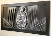 Duży obraz z płaskorzeźbą SWIĘTEJ RODZINY na prezent z okazji jubileusz 25-lecia ślubu SREBRNE GODY ART DECO