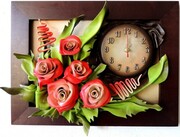 Obraz na prezent dla Babci i Dziadka z okazji jubileuszu - cegiełkowe róże + zegar ART DECO