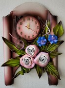 Oryginalny zegar ścienny z różami i chaberkami - na prezent JUBILEUSZ urodziny DLA MAMY i inne okazje ART DECO