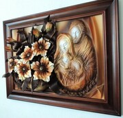 Obraz 3d z płaskorzeźbą Świętej Rodziny i kwiatami na prezent Ślubny, Jubileusz, Podziękowanie - K6SR-2 ART DECO