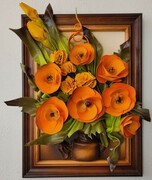 Obraz Bukiet kwiatów w wazonie na prezent dla kobiety - RĘKODZIEŁO w drewnianej ramie ART DECO