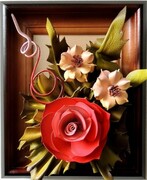 Obrazek z malinową różą i kwiatuszkami - Rękodzieło na prezent dla kobiety ART DECO