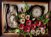 PIĘKNY, DUŻY OBRAZ Z ŚWIĘTĄ RODZINĄ + ZEGAR - K8SRZ-1 ART DECO