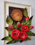 Obraz z czerwonymi różami i zegarem - na prezent dla kobiety, mamy! ART DECO