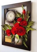 Prezent dla nauczyciela na zakończenie roku szkolnego - Obraz z zegarem, czerwonymi różami i dedykacją ART DECO