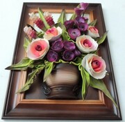 Obraz z bukietem kolorowych kwiatów w wazonie - Prezent na urodziny JUBILEUSZ emeryturę ART DECO