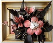 Obraz z kwiatami - rękodzieło w skórze - prezent na emeryturę ART DECO