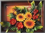 Obraz ze słonecznikami i makami na prezent dla kobiety z okazji URODZIN jubileuszu PODZIĘKOWANIE ART DECO