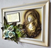 Elegancki obrazek z wizerunkiem Matki Bożej w biało-srebrnej ramie - Na prezent z okazji I Komunii Świętej - Chrztu ART DECO