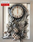 Zegar ścienny szary posrebrzany - Winogrona ze skóry - RZ6-1 ART DECO