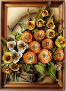 BUKIET KWIATÓW ZE SKÓRY - DUŻY OBRAZ NA PREZENT DLA KOBIETY ART DECO