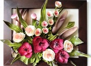 ELEGANCKI ORYGINALNY OBRAZ, PROSTA RAMA, PIĘKNA FORMA- BUKIET KWIATÓW- K6-15 ART DECO