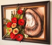 Obraz z płaskorzeźbą Matki Bożej Maryji i bukietem kwiatów - Rękodzieło na prezent ART DECO