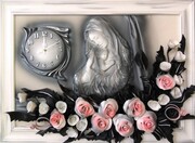 Duży obraz Matki Bożej Maryi z różami i zegarem PREZENT ślub JUBILEUSZ podziekowanie - K8SZ-3 ART DECO