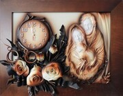 Obraz z Świętą Rodziną i zegarem w drewnianej ramie na JUBILEUSZ K6SRZ-3 ART DECO