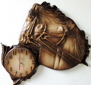 PŁASKORZEŹBA W SKÓRZE KONIE + ZEGAR - KNZ-1 ART DECO