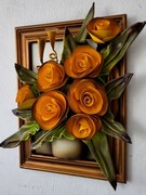 Obraz na prezent dla kobiety - mamy - Babci - bukiet kwiatów w wazonie i złotej ramie ART DECO