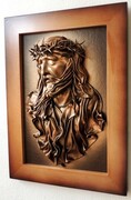 Jezus Chrystus - obraz rękodzielo ze skóry - PRYMICJA - na prezent dla księdza ART DECO