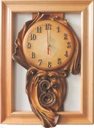 Zegar ścienny w naturalnej ramie drewnianej - rogi palmowe - 46x34cm - RZ3-7 ART DECO