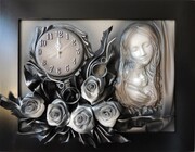 Wyjątkowy Obraz Matki Boskiej z różami + zegar PREZENT ślub JUBILEUSZ podziekowanie - K6sz-4 ART DECO