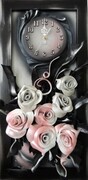 Obraz z różowymi różami + zegar w czarnej ramie K4Z-20 ART DECO